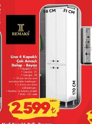 Remaks Lina 4 Kapaklı Çok Amaçlı Dolap - Beyaz