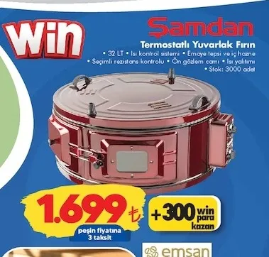 Win Şamdan Termostatlı Yuvarlak Fırın
