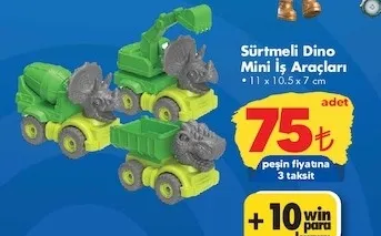 Sürtmeli Dino Mini İş Araçları 11 X 10.5 X 7 Cm
