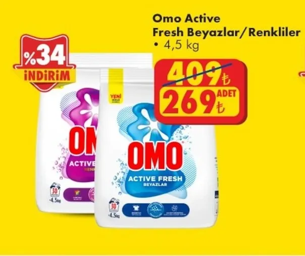 Omo Active Fresh Beyazlar/Renkliler 4,5 Kg