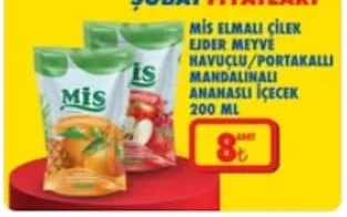 Miş Elmalı Çilek Ejder Meyve Havuçlu/Portakallı Mandalinalı Ananaslı İçecek 200 Ml