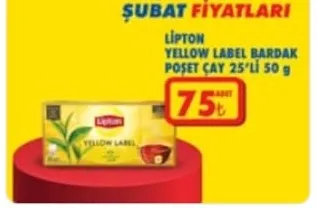Lipton Yellow Label Bardak Poşet Çay 25'Li 50 G