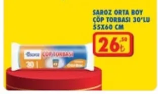 Saroz Orta Boy Çöp Torbası 30'Lu 55X60 Cm