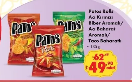 Patos Rolls Acı Kırmızı Biber Aromalı/ Acı Baharat Aromalı/ Taco Baharatlı 185 G