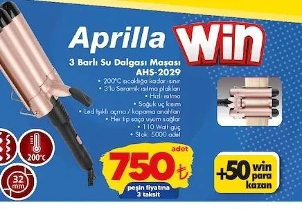 Aprilla Ahs-2029 3 Barlı Su Dalgası Maşası