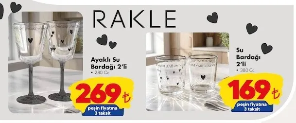 Rakle Ayaklı Su Bardağı 2'Li 280 Cc