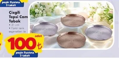 Çizgili Tepsi Cam Tabak 21 Cm