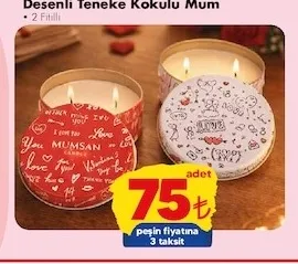 Desenli Teneke Kokulu Mum 2 Fitilli