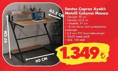 Santos Çapraz Ayaklı Metalli Çalışma Masası