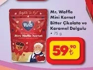 Mr. Waffle Mini Kornet Bitter Çikolata Ve Karamel Dolgulu 75 G