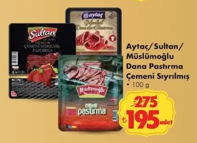 Aytaç/Sultan/Müslümoğlu Dana Pastırma Çemeni Sıyrılmış 100 G