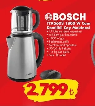 Bosch Tta5603 1800 W Cam Demlikli Çay Makinesi