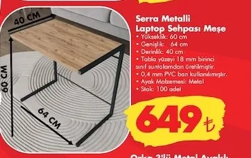 Serra Metalli Laptop Sehpası Meşe