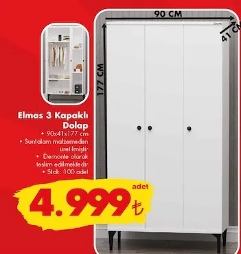 Elmas 3 Kapaklı Dolap