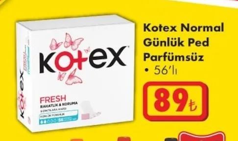 Kotex Normal Günlük Ped Parfümsüz 56'Lı