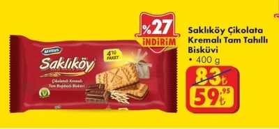 Saklıköy Çikolata Kremalı Tam Tahıllı Bisküvi 400 G