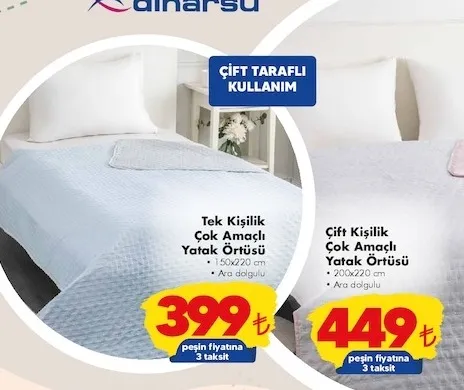Dinarsu Tek Kişilik Çok Amaçlı Yatak Örtüsü 150X220 Cm