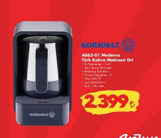 Korkmaz A863-01 Moderna Türk Kahve Makinesi Gri