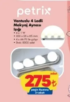 Petrix Vantuzlu 4 Ledli Makyaj Aynası Işığı