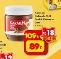 Karmen Kakaolu %13 Fındık Kreması Cam 400 G