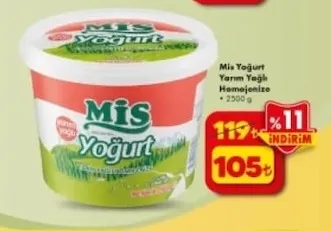 Mis Yoğurt Yarım Yağlı Homojenize 2500 G
