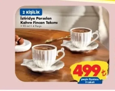 İstiridye Porselen Kahve Fincan Takımı 90 Ml 4 Parça