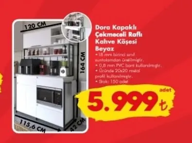 Dora Kapaklı Çekmeceli Raflı Kahve Köşesi Beyaz