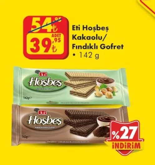 Eti Hoşbeş Kakaolu/Fındıklı Gofret 142 G