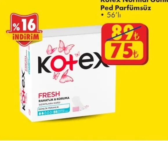 Kotex Normal Günlük Ped Parfümsüz 56'Lı
