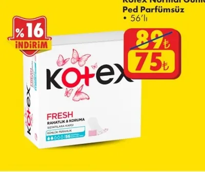Kotex Normal Günlük Ped Parfümsüz 56'Lı
