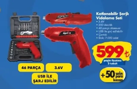 Aprilla Katlanabilir Şarjlı Vidalama Seti