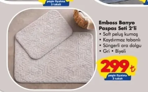Emboss Banyo Paspas Seti 2'Li