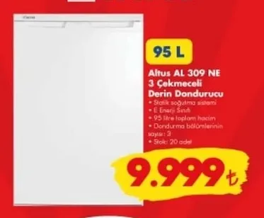 Altus Al 309 Ne 3 Çekmeceli Derin Dondurucu 95 L