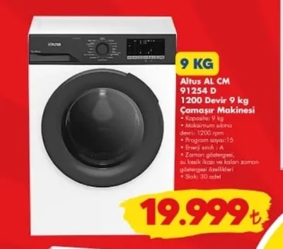 Altus Al Cm 91254 D 1200 Devir 9 Kg Çamaşır Makinesi