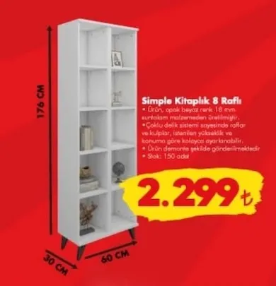 Simple Kitaplık 8 Raflı
