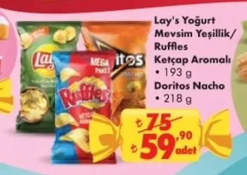 Lay'S Yoğurt Mevsim Yeşillik/Ruffles Ketçap Aromalı 193 G/Doritos Nacho 218 G