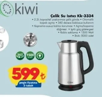 Kiwi Çelik Su Isıtıcı Kk-3334