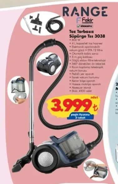 Range Fakir Toz Torbasız Süpürge Tss 3038