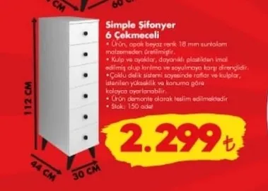 Simple Şifonyer 6 Çekmeceli