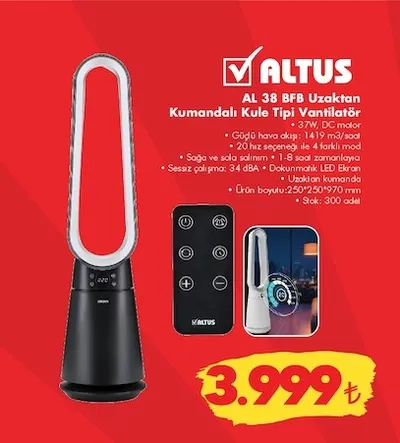 Altus Al 38 Bfb Uzaktan Kumandalı Kule Tipi Vantilatör