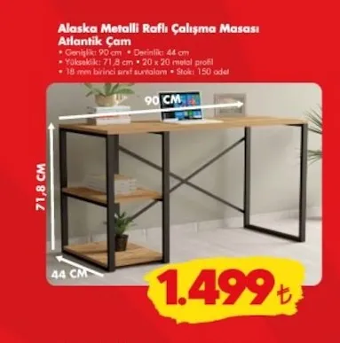 Alaska Metalli Raflı Çalışma Masası Atlantik Çam