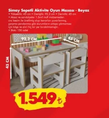Simay Sepetli Aktivite Oyun Masası - Beyaz
