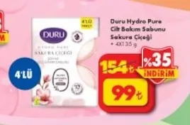 Duru Hydro Pure Cilt Bakım Sabunu Sakura Çiçeği 4X135 G