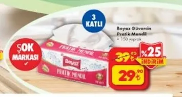 Beyaz Güvercin Pratik Mendil 150 Yaprak