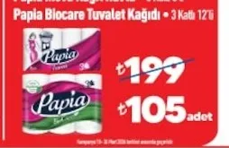Papia Biocare Tuvalet Kağıdı 3 Katlı 12'Li