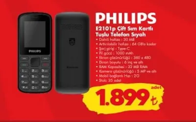 Philips E2101P Çift Sim Kartlı Tuşlu Telefon Siyah