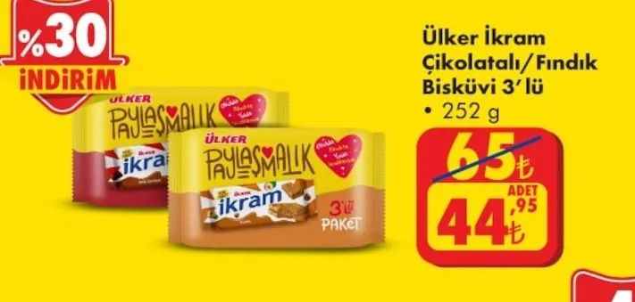 Ülker İkram Çikolatalı Fındık Bisküvi 3'Lü 252 G