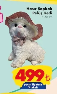 Hasır Şapkalı Peluş Kedi
