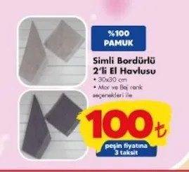 Simli Bordürlü 2'Li El Havlusu