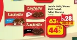 Tadelle Sütlü/Bitter/Sütlü Fındıklı Tablet Çikolata 60 G